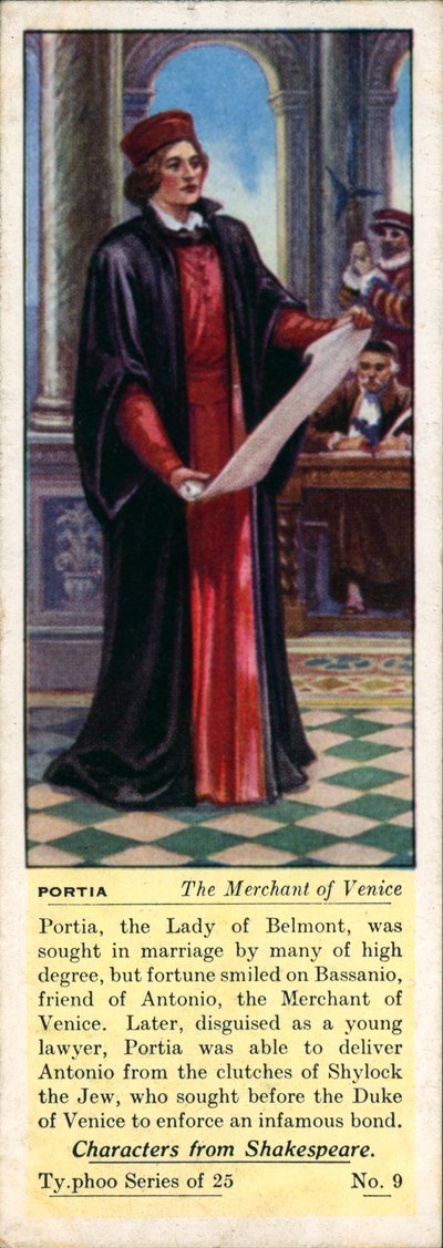 Postacie Szekspira: Portia, Kupiec wenecki (kolorowa litografia) autorstwa English School