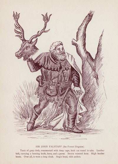 Wesołe żony z Windsoru Szekspira: Sir John Falstaff, leśne przebranie (lito) autorstwa English School