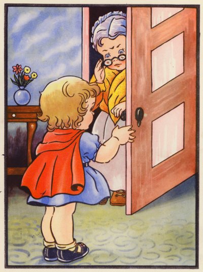 Mówi babci, że można bezpiecznie wyjść (kolorowa litografia) autorstwa English School