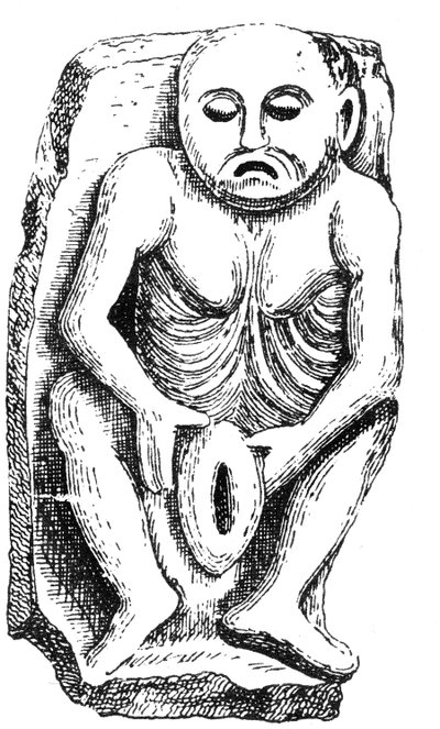 Sheela-na-Gig, z kościoła w hrabstwie Cavan w Irlandii autorstwa English School