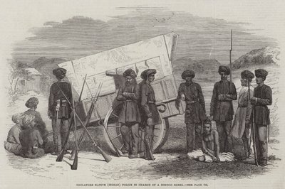 Rdzenna (indyjska) policja Sholapore odpowiedzialna za hinduskiego buntownika (rycina) autorstwa English School