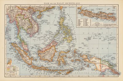 Syjam i Archipelag Malajski (kolorowa litografia) autorstwa English School