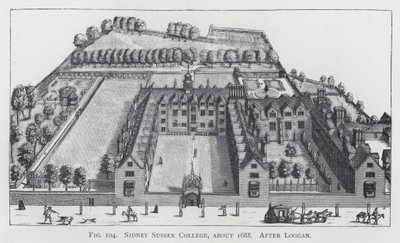 Sidney Sussex College, ok. 1688, wg Loggana (rytowanie) autorstwa English School