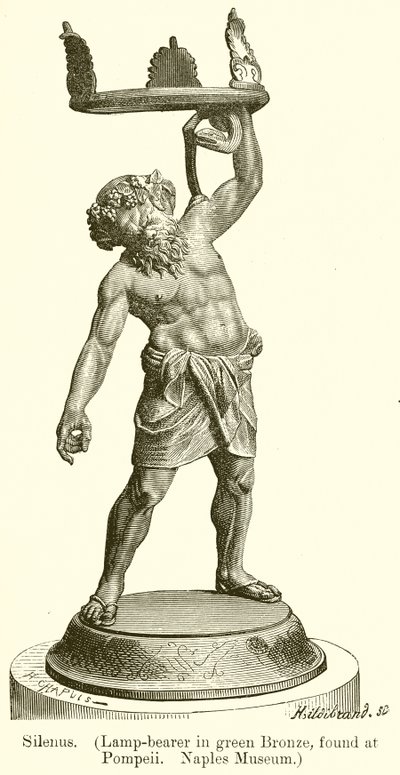 Silenus. (Lamparz z zielonego brązu, znaleziony w Pompejach. Muzeum Neapolu) (rycina) autorstwa English School