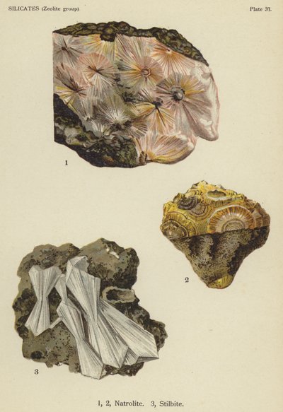 Krzemiany (grupa zeolitów), natrolit, stylbit (kolor lito) autorstwa English School