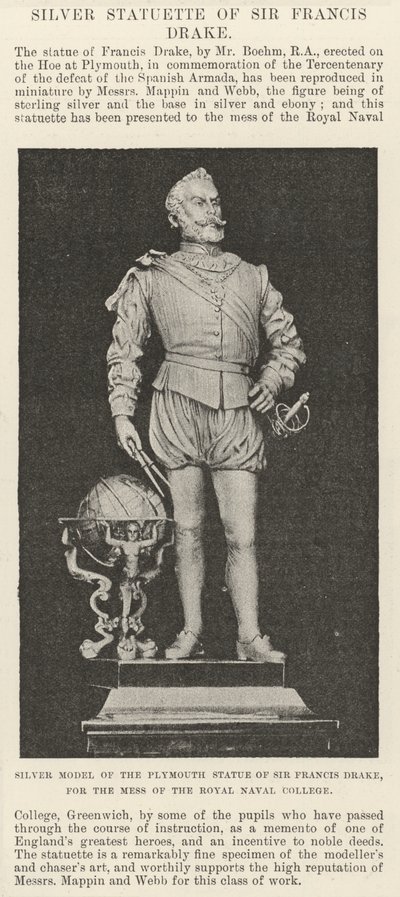 Srebrny model statuy Plymouth Sir Francisa Drake