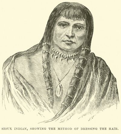 Indianin Sioux, pokazujący sposób ubierania włosów autorstwa English School