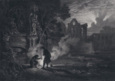 Sir Arthur i Dousterswivel w ruinach St Ruth (rycina) autorstwa English School