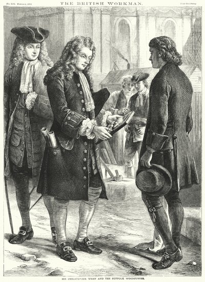 Sir Christopher Wren i drwal z Suffolk (grafika) autorstwa English School