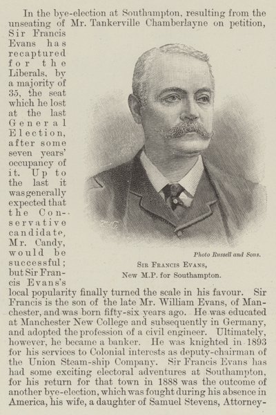 Sir Francis Evans, nowy poseł do Southampton (Grawerowanie) autorstwa English School
