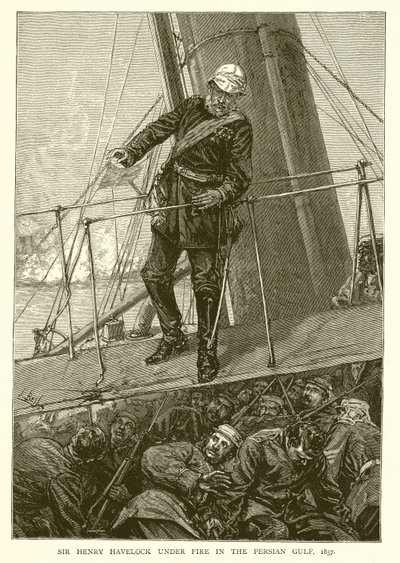 Sir Henry Havelock pod ostrzałem w Zatoce Perskiej, 1857 autorstwa English School