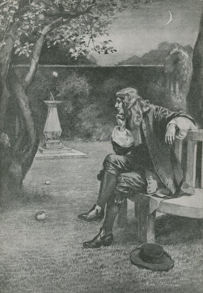 Sir Isaac Newton widzi spadające jabłko autorstwa English School