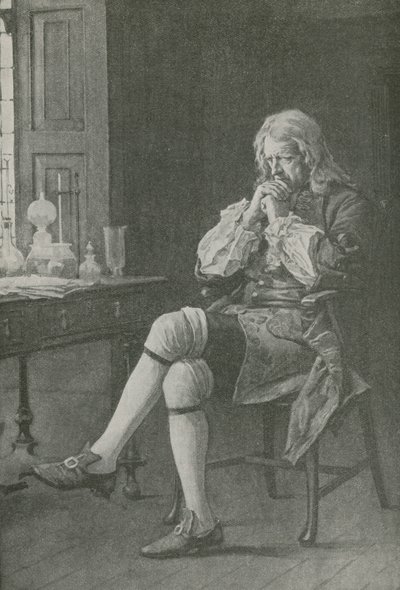 Sir Isaac Newton siedzi i marzy autorstwa English School