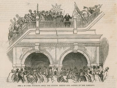 Sir Isambard Brunel wycofuje się z tunelu wśród wiwatów firmy autorstwa English School