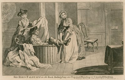 Sir John Falstaff w koszyku, z oryginalnego obrazu w Vauxhall Gardens w Londynie autorstwa English School