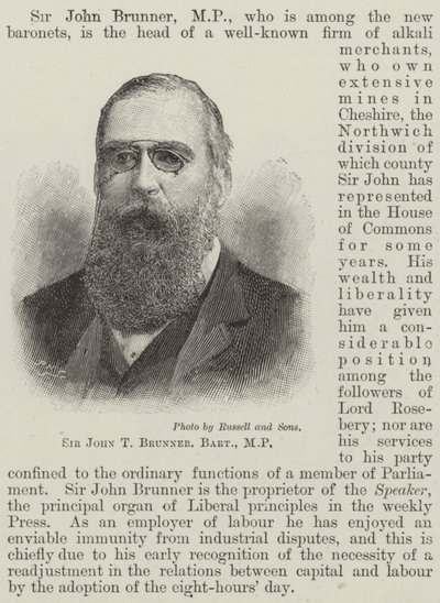 Sir John T Brunner, Baronet, MP (grawerowanie) autorstwa English School