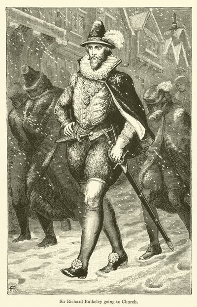 Sir Richard Bulkeley idący do kościoła (grafika) autorstwa English School