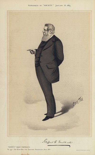 Sir Stafford Northcote, MP (kolor lito) autorstwa English School
