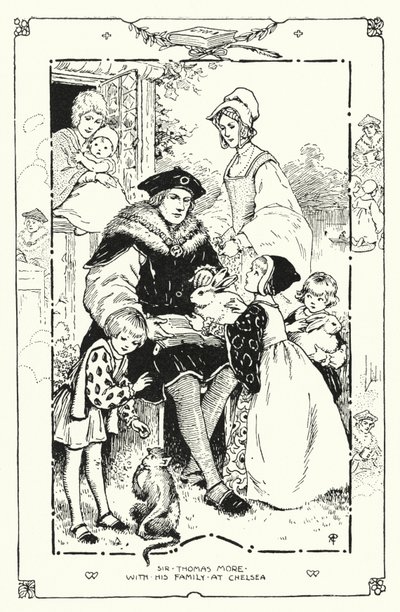 Sir Thomas More z rodziną w Chelsea (lito) autorstwa English School