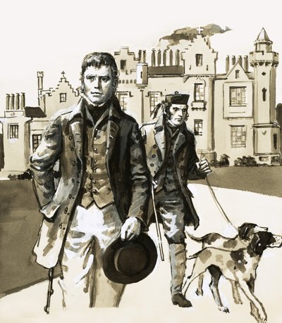 Sir Walter Scott spacerujący z Tomem Purdie autorstwa English School