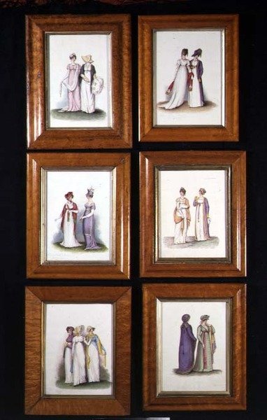 Sześć miniatur przedstawiających modę damską z przełomu XVIII i XIX wieku, ok. 1825 r. (akwarela na papierze) autorstwa English School
