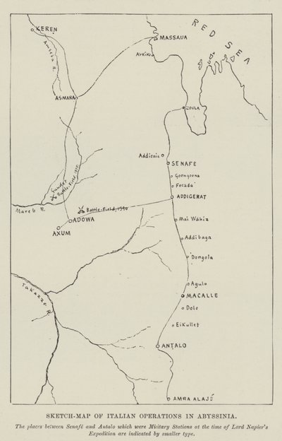 Szkic-Mapa operacji włoskich w Abisynii (grawerowanie) autorstwa English School