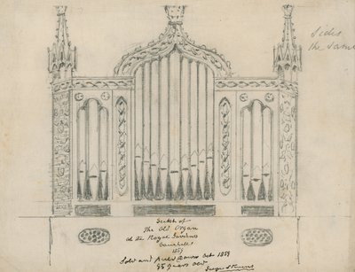 Szkic starych organów w Ogrodach Królewskich (Vauxhall Gardens, Londyn) autorstwa English School