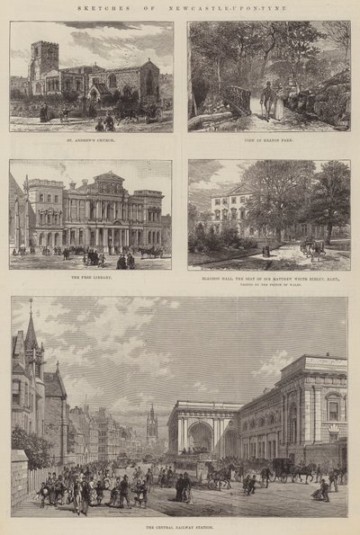 Szkice Newcastle-upon-Tyne (grawerowanie) autorstwa English School