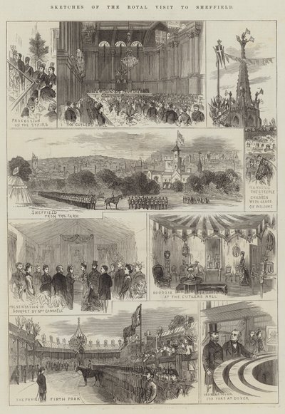 Szkice Królewskiej Wizyty w Sheffield (grawerowanie) autorstwa English School