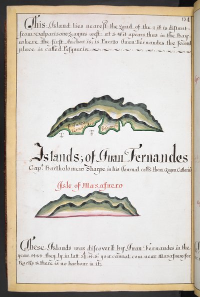 Sloane MS 44, f.269v, Mapa Juan Fernández w wagonie południowomorskim Williama Hacka autorstwa English School