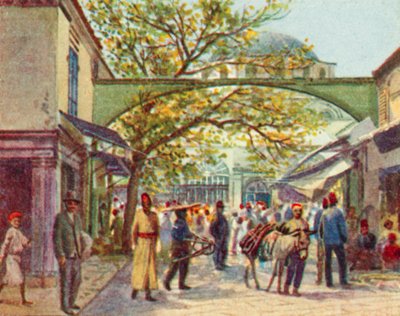 Smyrna, turecki bazar (kolorowa litografia) autorstwa English School
