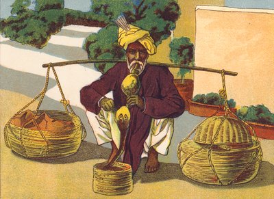 Zaklinacz węży, Indie (kolorowa litografia) autorstwa English School