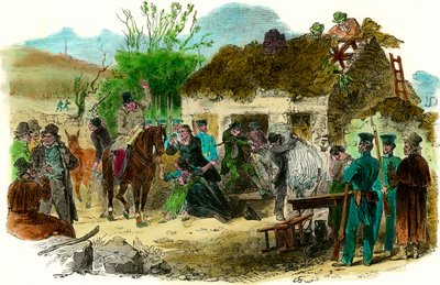 Warunki socjalne w Irlandii w 1848 r. wypędzenie chłopów (ilustracja londyńska wiadomość z dnia 16 grudnia 1848 r.) autorstwa English School