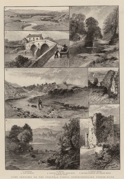 Kilka szkiców o Coquet, słynnej rzece rybackiej Northumberland (rycina) autorstwa English School
