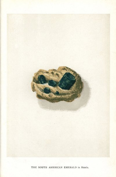 Południowoamerykański szmaragd w matrycy, z „Precious Stones and Gems” Edwina Streetera, Londyn, George Bell & Sons autorstwa English School