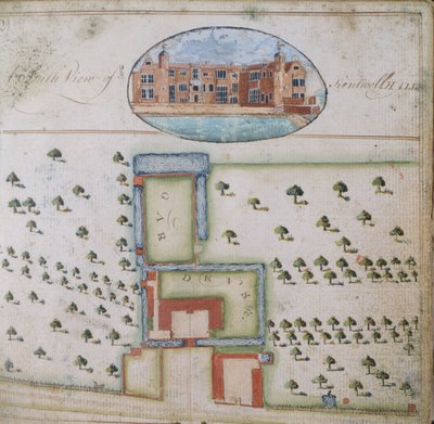 Widok południowy na Kentwell Hall, z badania posiadłości Richarda Moore
