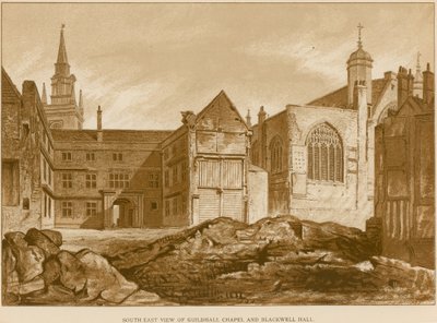 Południowo-wschodni widok na kaplicę Guildhall i Blackwell Hall, Londyn autorstwa English School