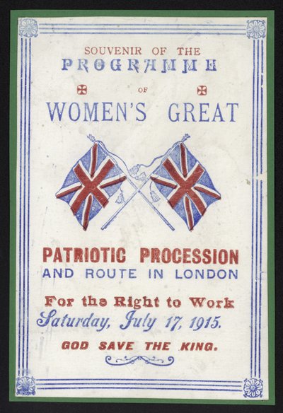 Program pamiątkowy pochodu kobiet o prawo do pracy, Londyn, 17.07.1915 r. autorstwa English School