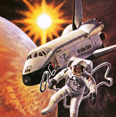 Kombinezon kosmiczny, jak wyobrażano sobie w 1977 roku autorstwa English School