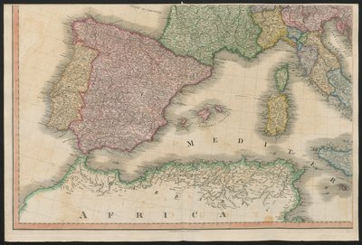 Hiszpania i Portugalia, z Europy, opisujące wszystkie zmiany na Terytorium, wraz z ich odchyleniami w liniach granicznych kilku imperiów i stanów uzgodnionych i potwierdzonych ostatecznym traktatem paryskim 20 listopada 1815 r., opublikowanym w 1816 r. autorstwa English School