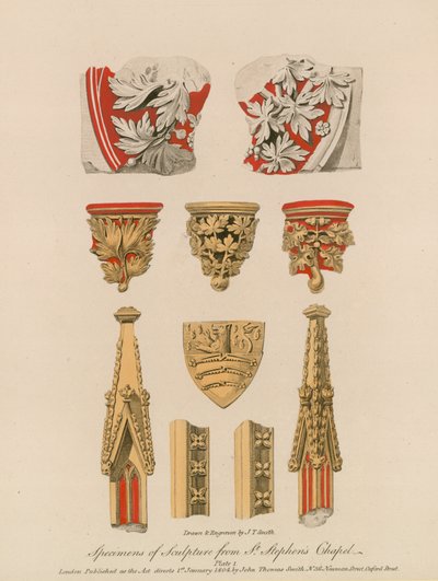 Okazy rzeźby z kaplicy św. Szczepana (kolorowa grawerunek) autorstwa English School
