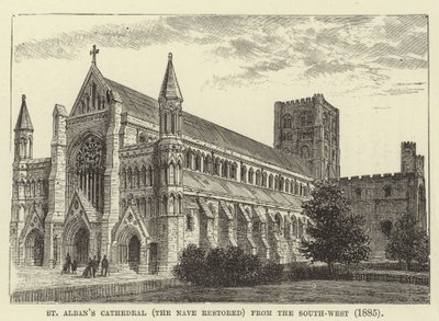 Katedra św Albansa, odrestaurowana nawa, od południowego zachodu, 1885 autorstwa English School