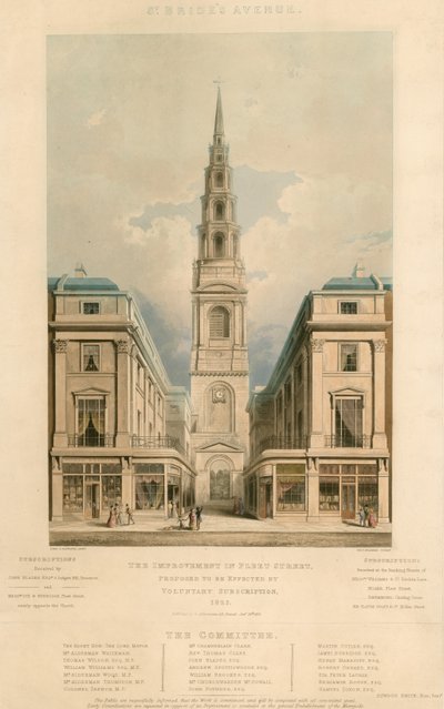 Aleja Św. Narzeczonych; Udoskonalenie na Fleet Street w Londynie zaproponowano w drodze dobrowolnej subskrypcji, 1825 autorstwa English School