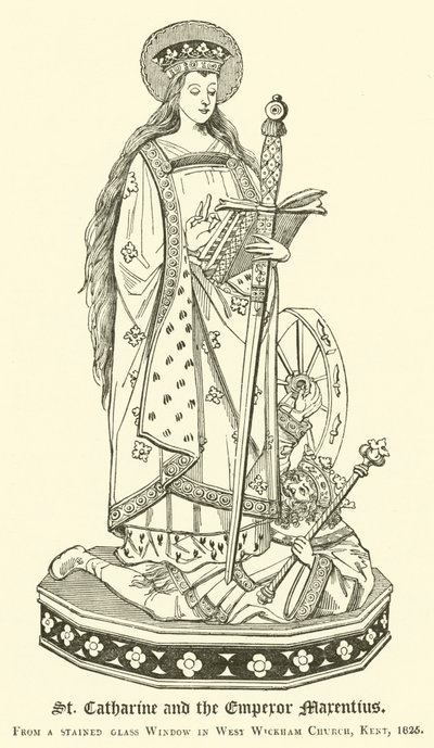 Św. Katarzyna i cesarz Marentius (rycina) autorstwa English School