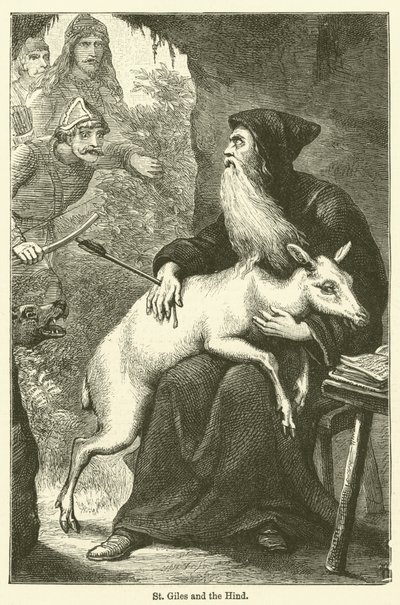 St Giles and the Hind (rycina) autorstwa English School