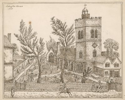 St Marys (stary kościół), Islington (tusz na papierze) autorstwa English School