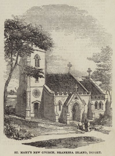 Nowy kościół Mariacki, wyspa Branksea, Dorset (grawerowanie) autorstwa English School