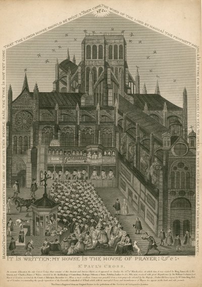 St Pauls Cross, Londyn, jak pojawił się 26 marca 1620 r. autorstwa English School