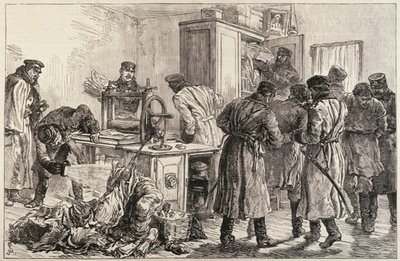 Petersburska policja odkrywa nihilistyczną prasę drukarską z „The Illustrated London News”, 16 kwietnia 1887 autorstwa English School