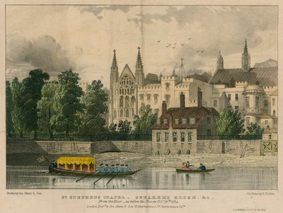 St Stephens Chapel, Speakers House itp., Westminster, Londyn, od strony Tamizy autorstwa English School